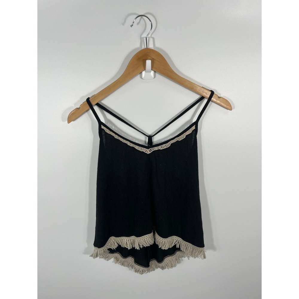 Womens Boho Cami Top M Black Fringe Boho Chic Country Concert Festival Rodeo